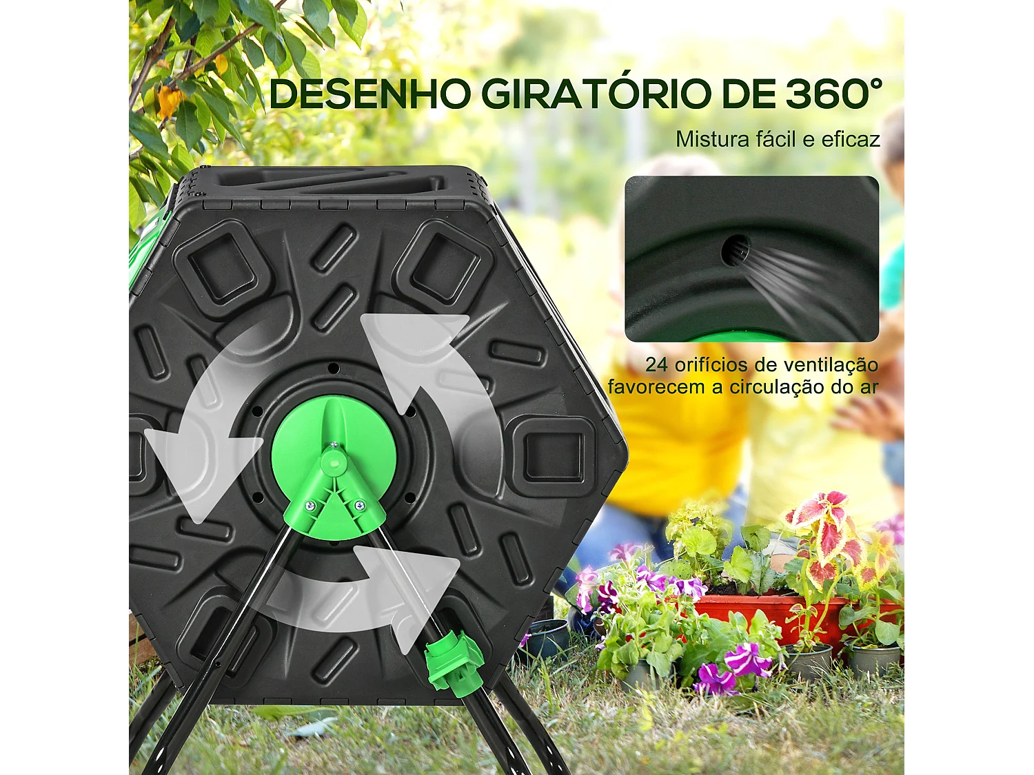 Compostor Giratório Outsunny de 65L para Jardim com Ventilação e Estrutura de Aço