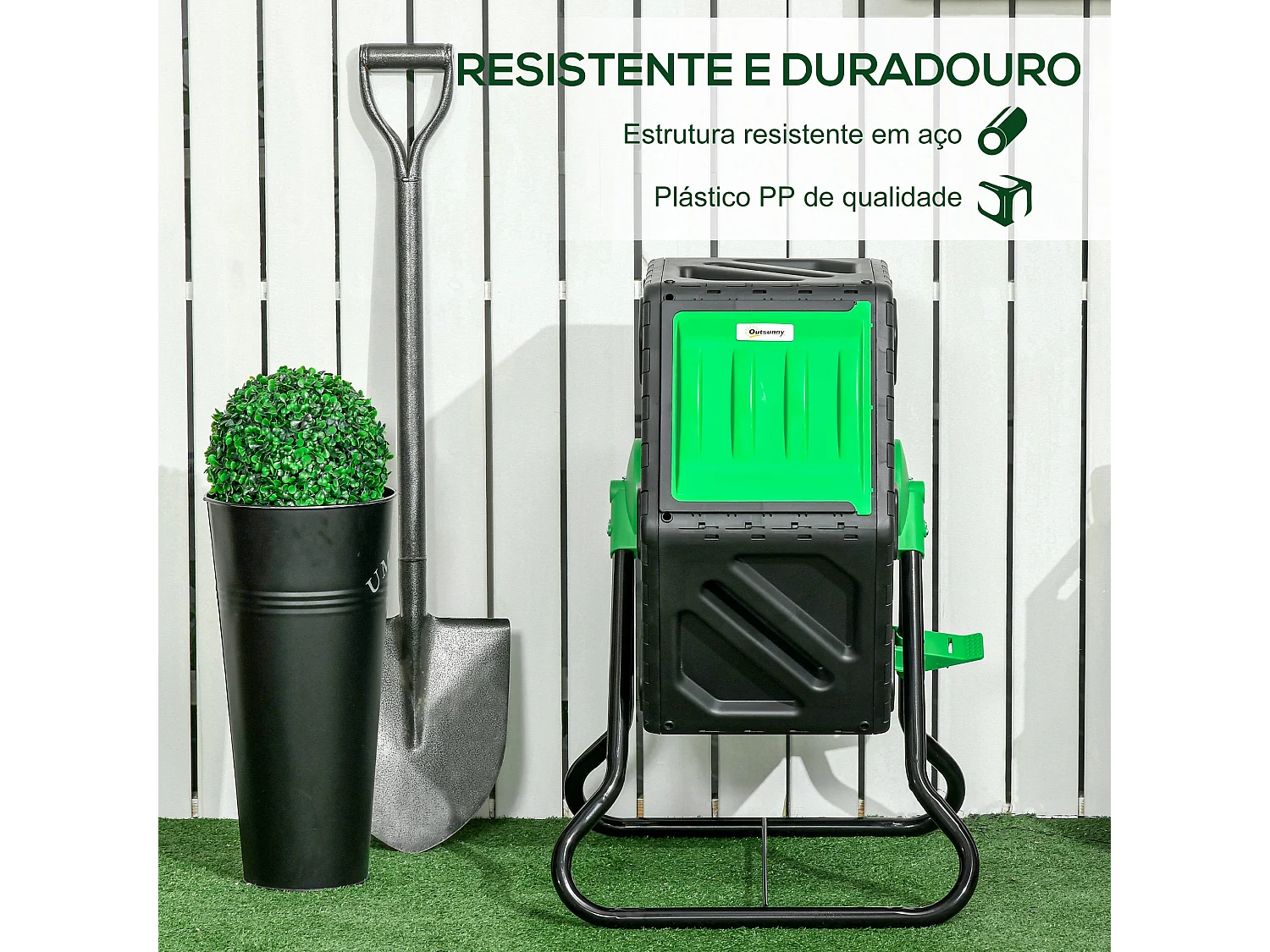 Compostor Giratório Outsunny de 65L para Jardim com Ventilação e Estrutura de Aço