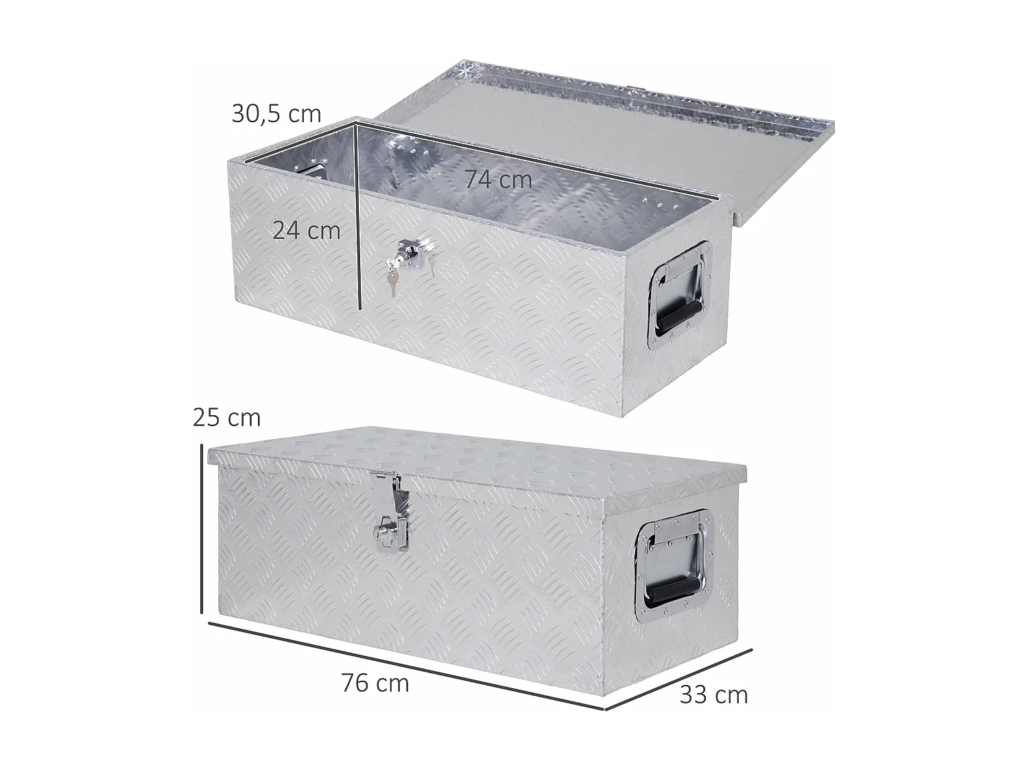 Caixa de Ferramentas em Alumínio com Tampa Abatível e Fecho com Chave - Portátil e Resistente 76x33x25 cm