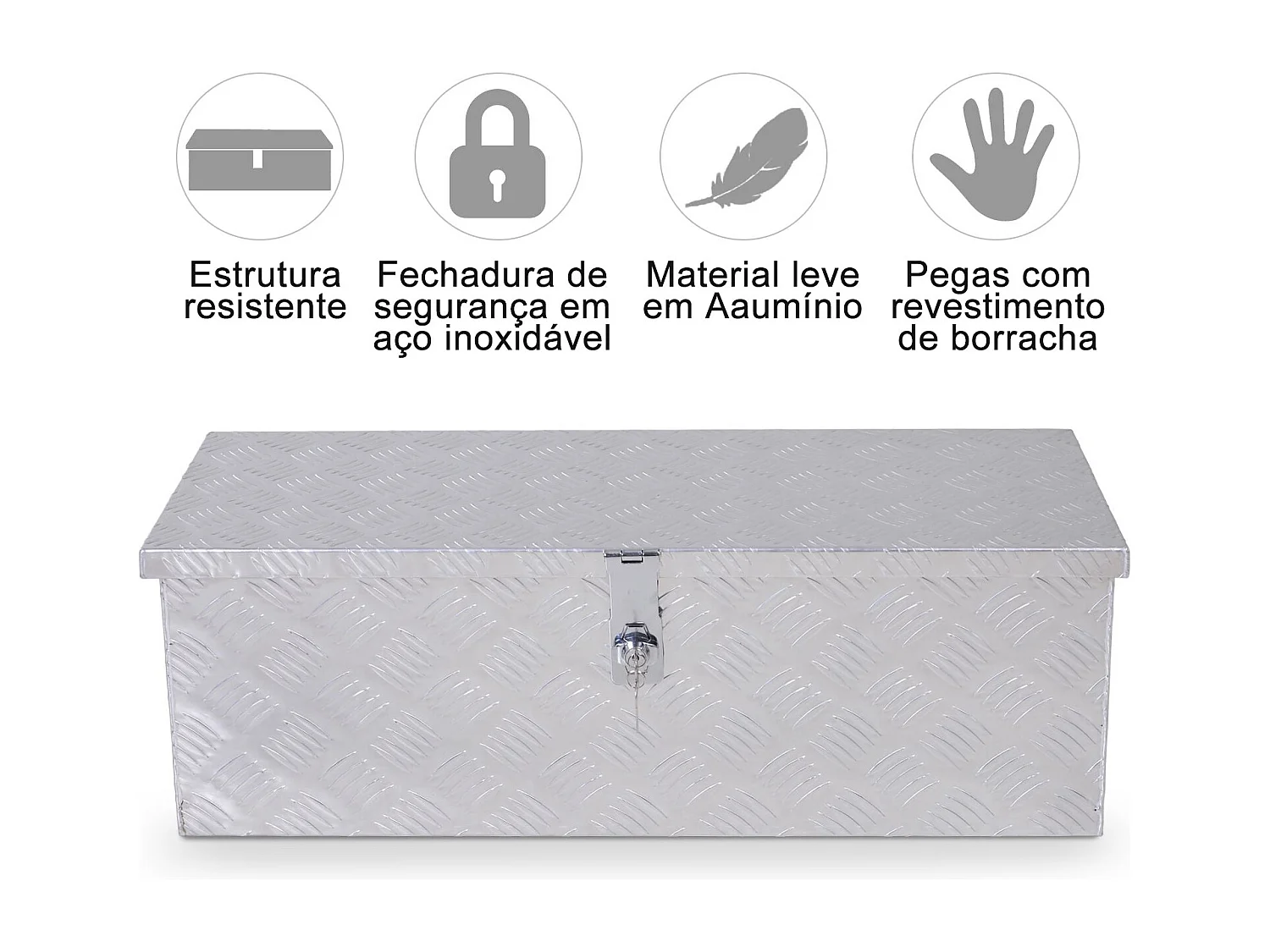 Caixa de Ferramentas em Alumínio com Tampa Abatível e Fecho com Chave - Portátil e Resistente 76x33x25 cm