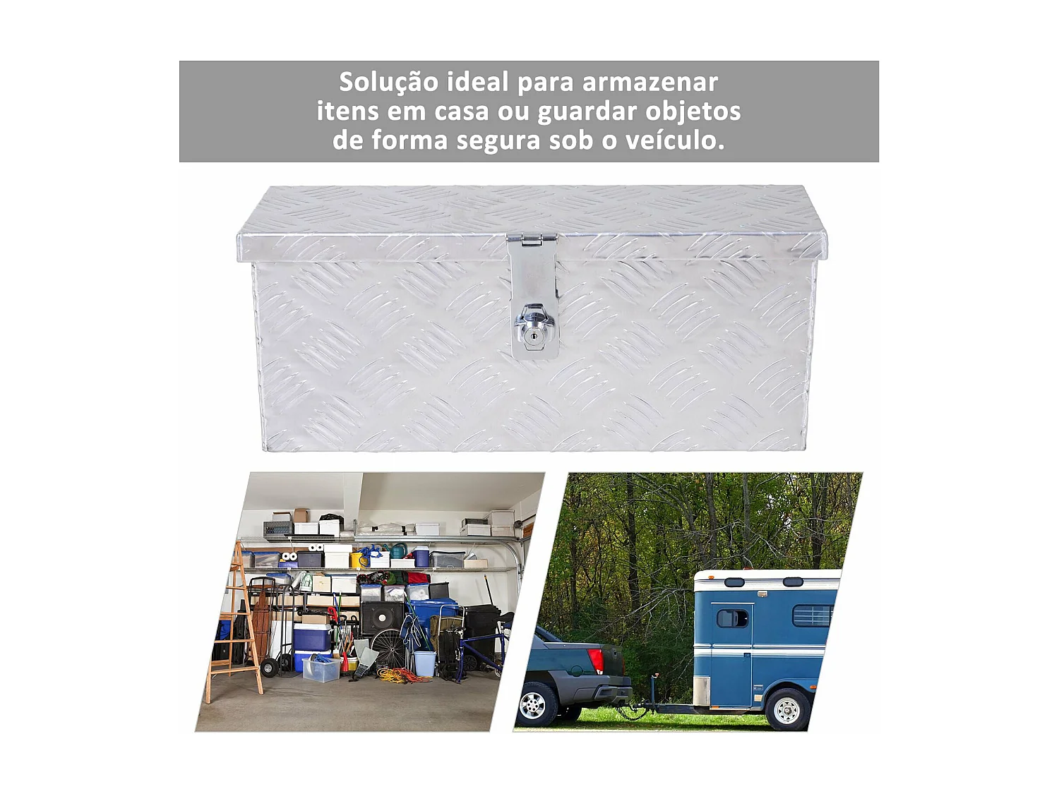 Caixa de Ferramentas em Alumínio com Tampa Abatível e Fecho com Chave - Portátil e Resistente 76x33x25 cm