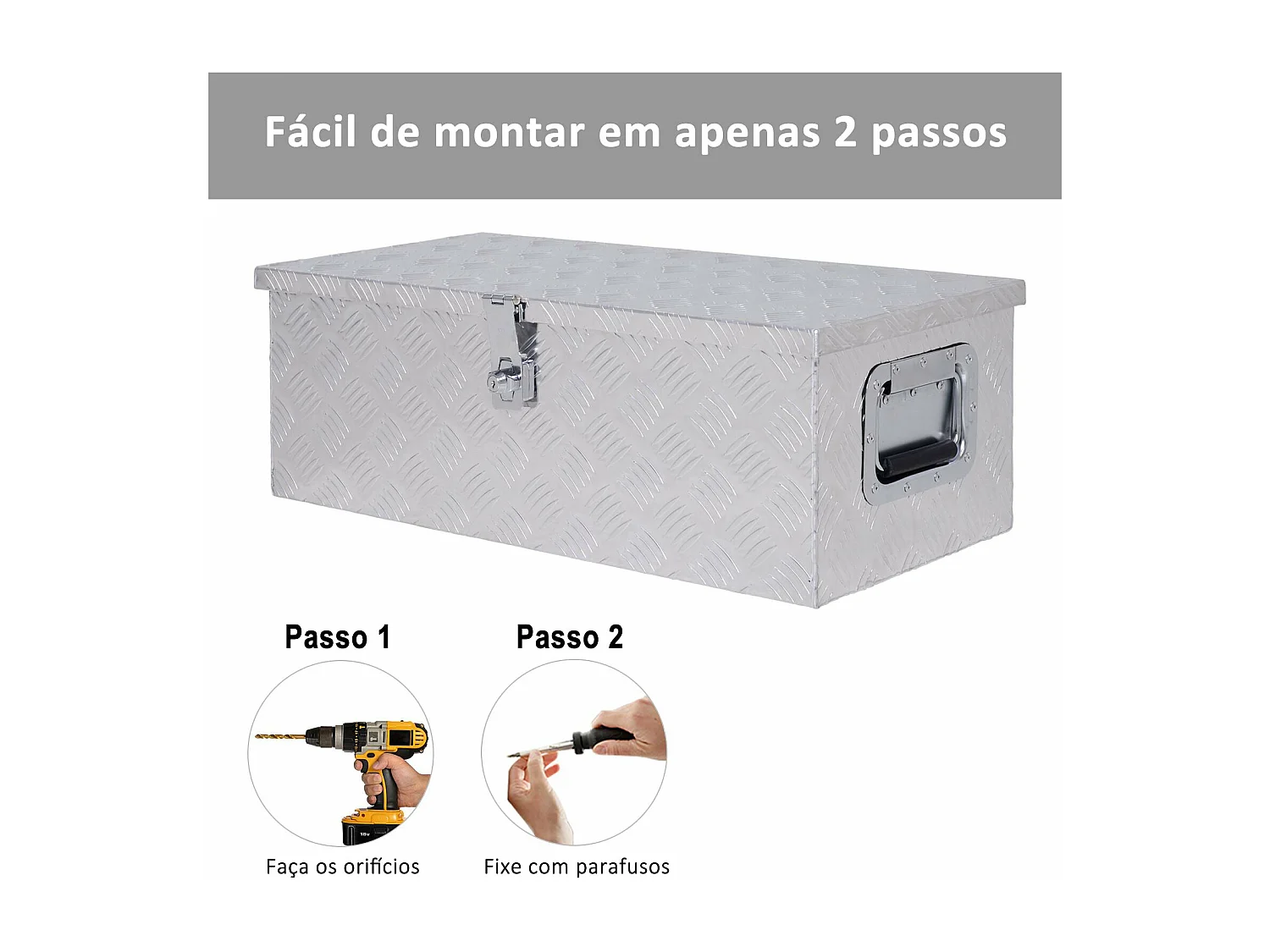 Caixa de Ferramentas em Alumínio com Tampa Abatível e Fecho com Chave - Portátil e Resistente 76x33x25 cm
