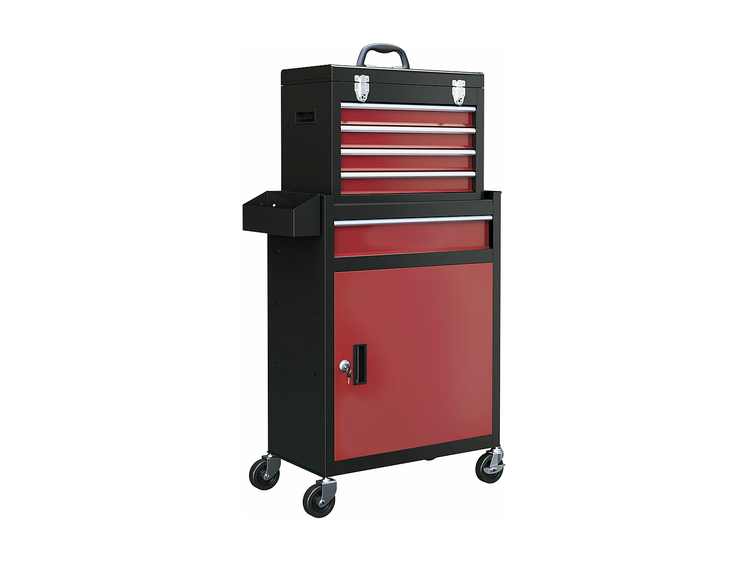 Carrinho de Ferramentas HOMCOM com Rodas e 5 Gavetas - Organizador de Oficina em Aço Preto e Vermelho