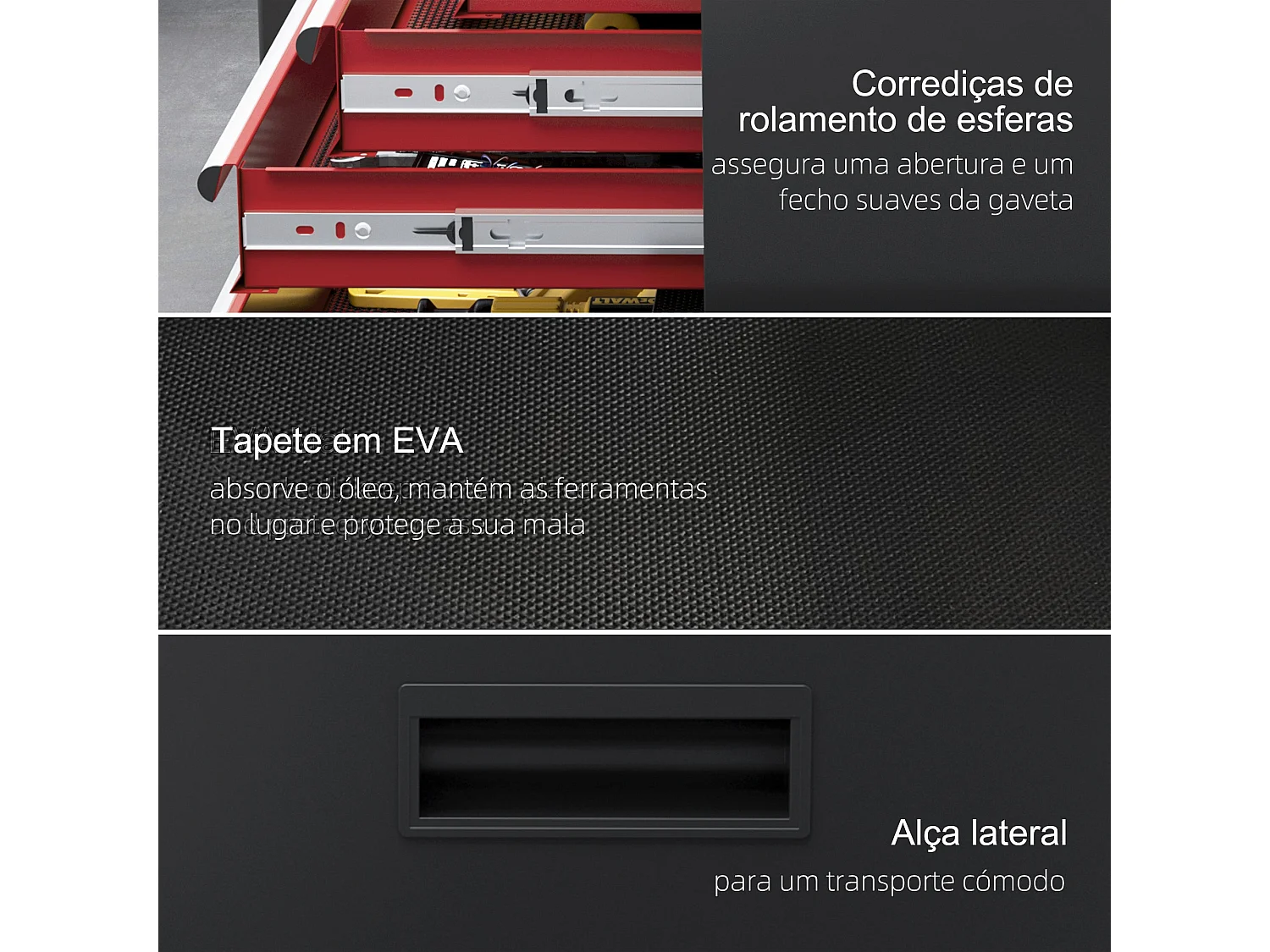 Carrinho de Ferramentas HOMCOM com Rodas e 5 Gavetas - Organizador de Oficina em Aço Preto e Vermelho