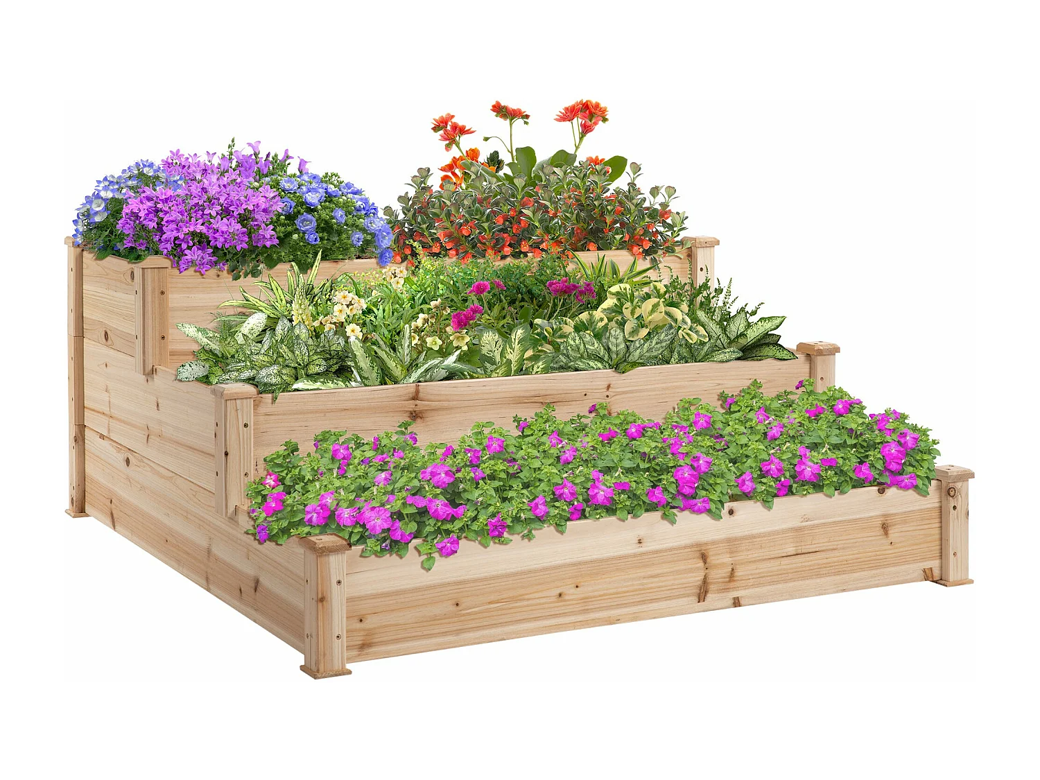 Caixa de Plantio de Madeira Outsunny com 3 Níveis para Jardim e Varanda - 120x120x56 cm