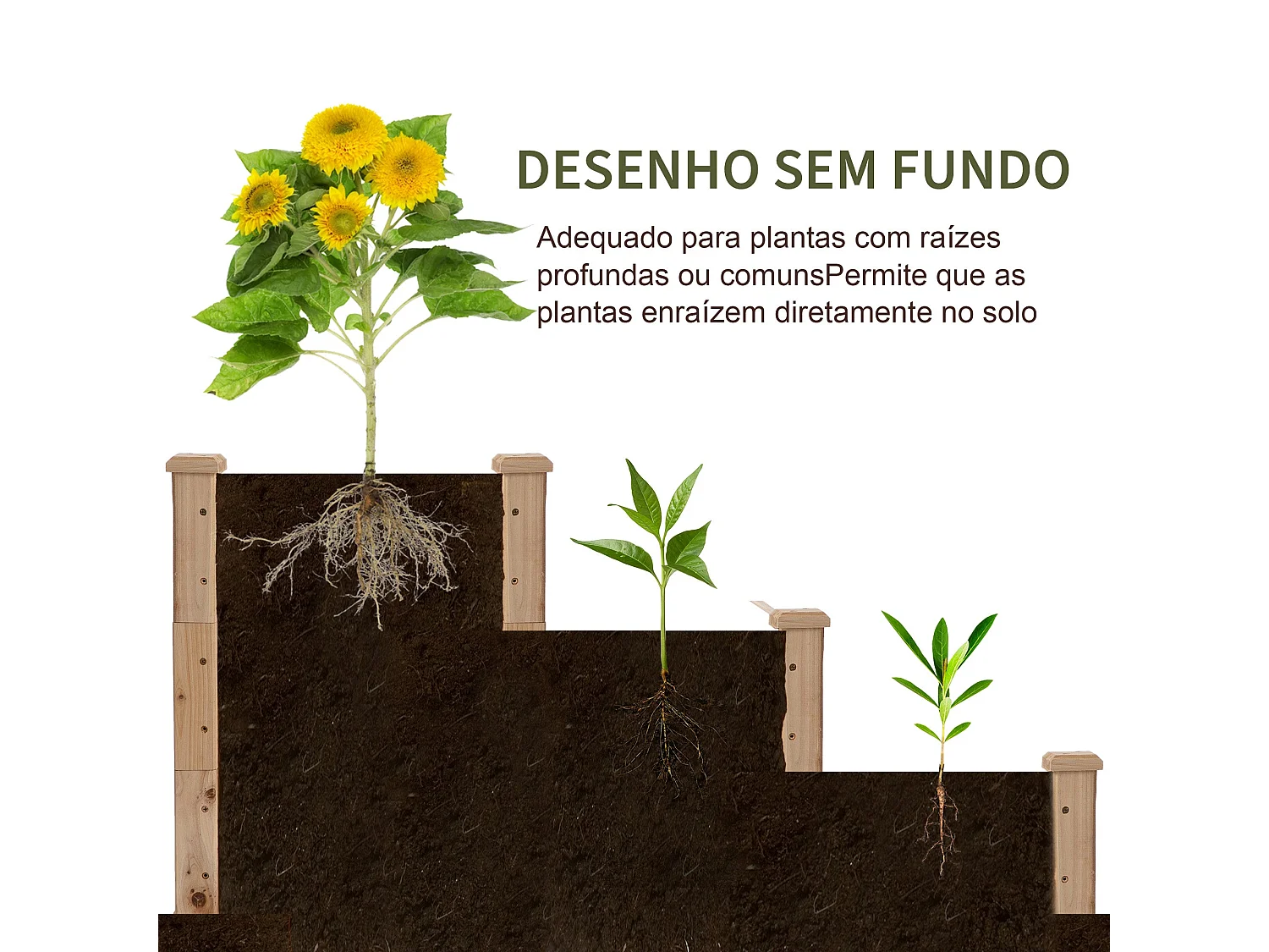 Caixa de Plantio de Madeira Outsunny com 3 Níveis para Jardim e Varanda - 120x120x56 cm