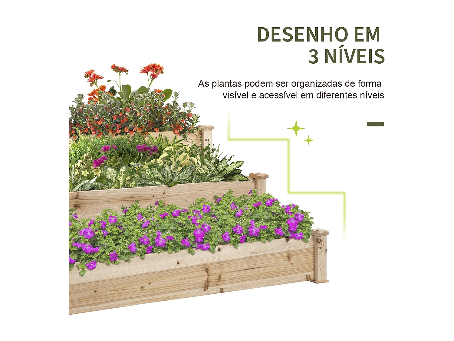 Caixa de Plantio de Madeira Outsunny com 3 Níveis para Jardim e Varanda - 120x120x56 cm