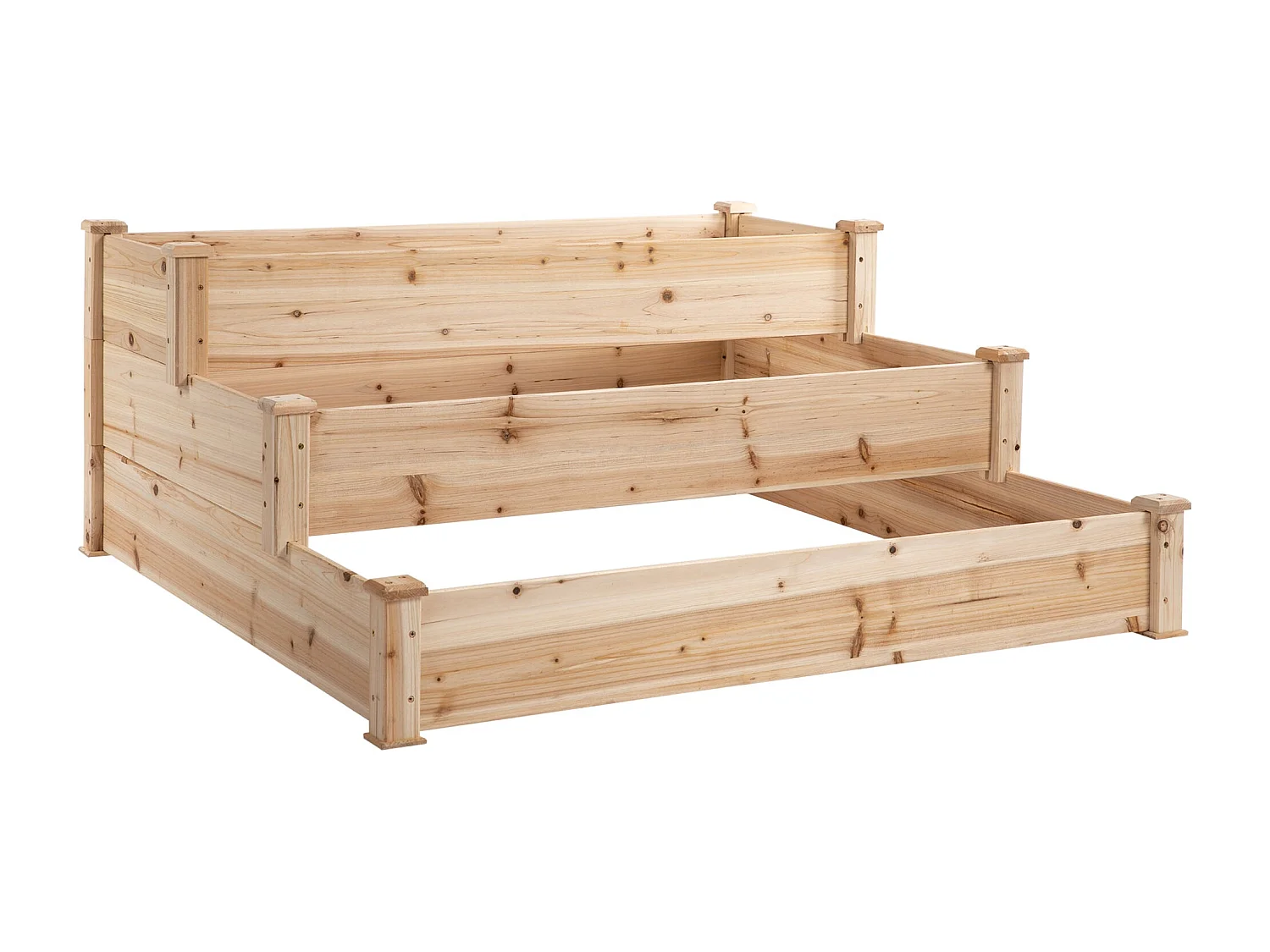 Caixa de Plantio de Madeira Outsunny com 3 Níveis para Jardim e Varanda - 120x120x56 cm