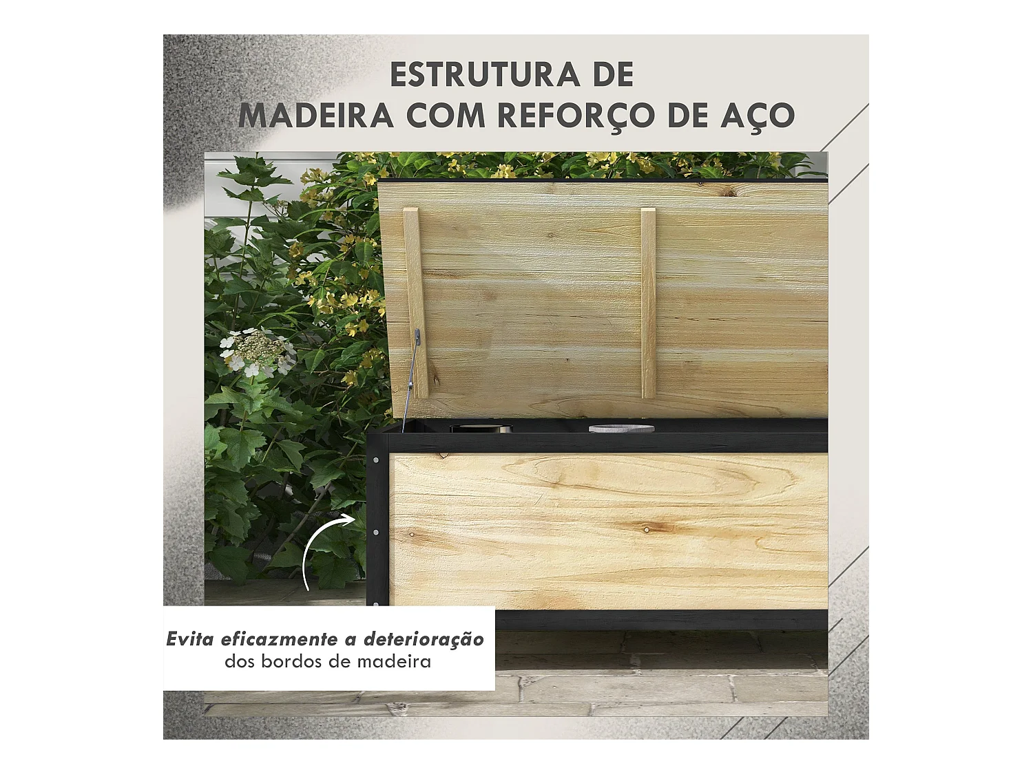 Baúl Perla Outsunny 4 ruedas natural/negro 43x100x50 cm