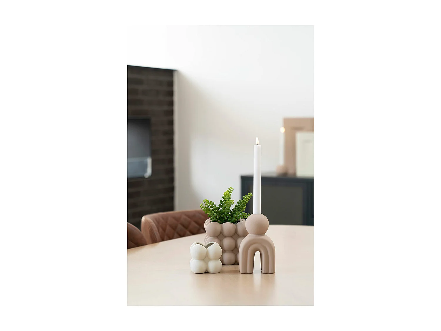 Bougeoir céramique marron 10,5 x 6,5 cm