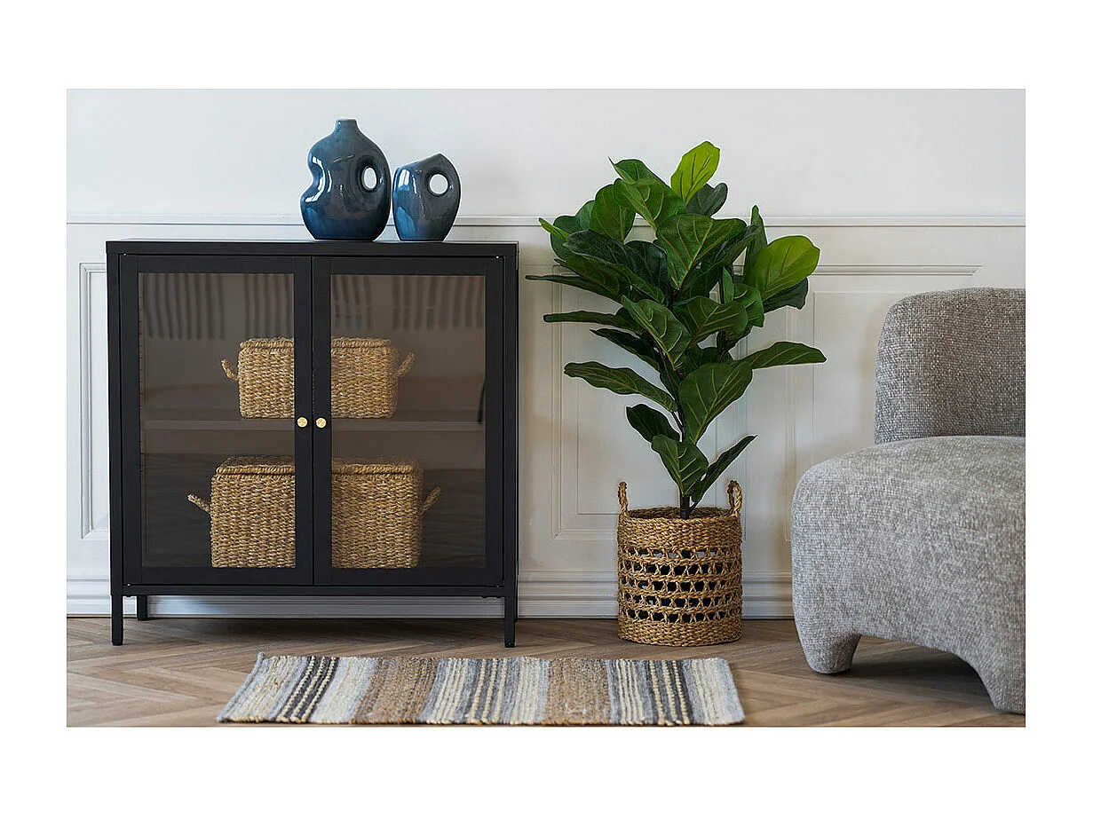 Armoire 2 portes vitrées acier noir 80 x 35 x 80 cm