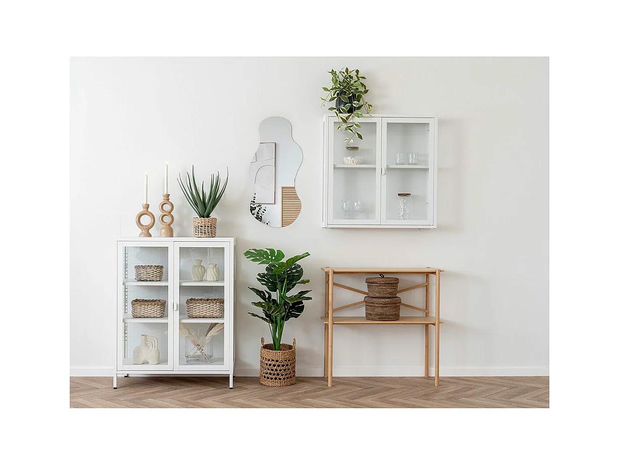 Brisbane vitrine suspendue, 2 portes en verre blanches.