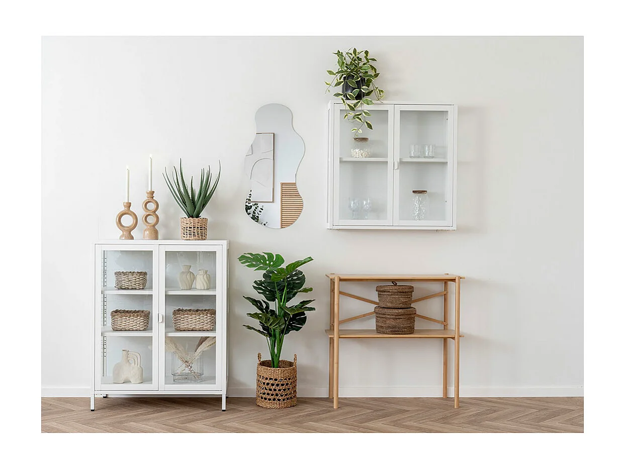 Brisbane vitrine suspendue, 2 portes en verre blanches.