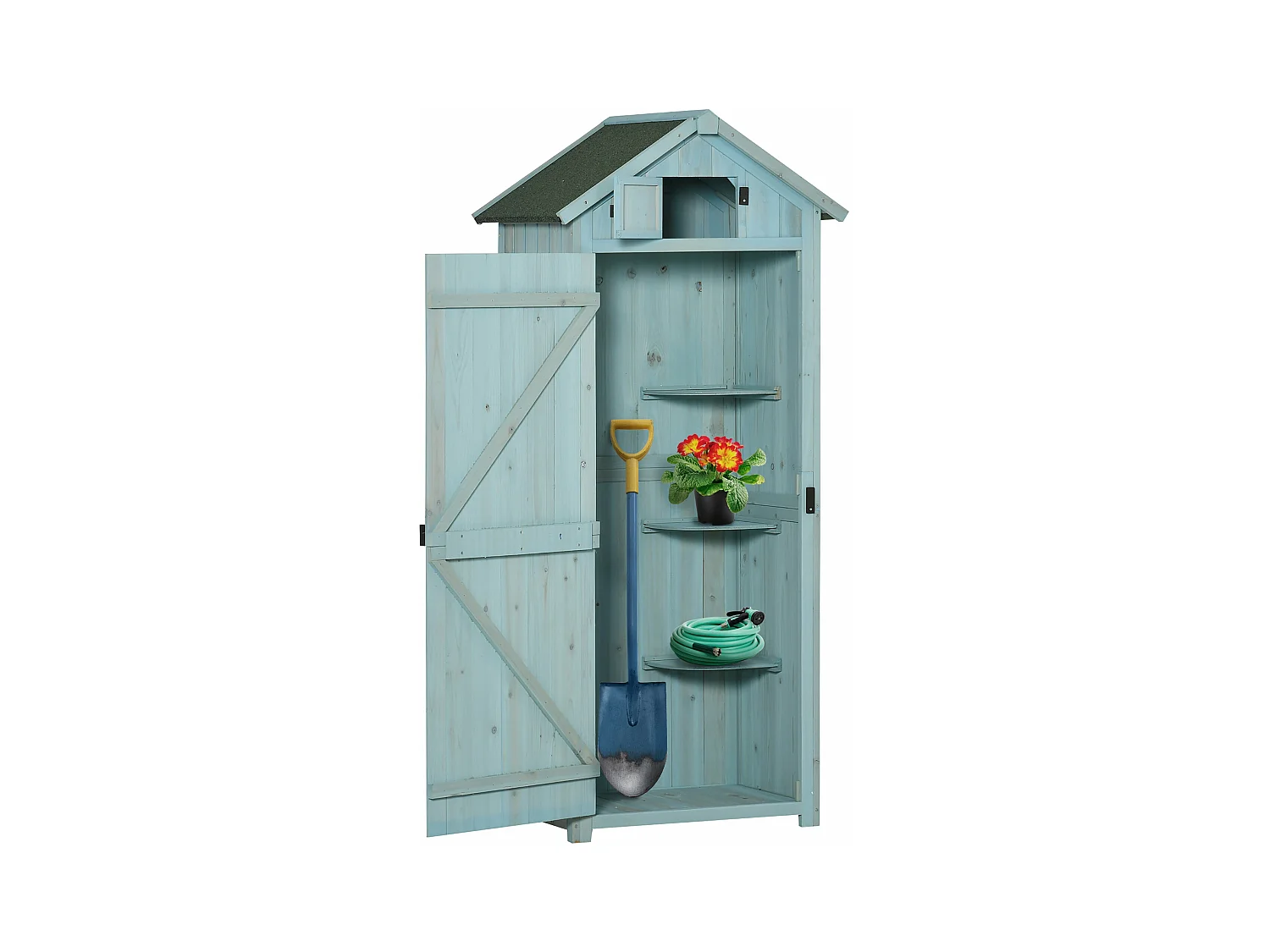 Cobertizo Marboré Outsunny 3 estantes + 2 puertas azul claro 179x77x54,2 cm