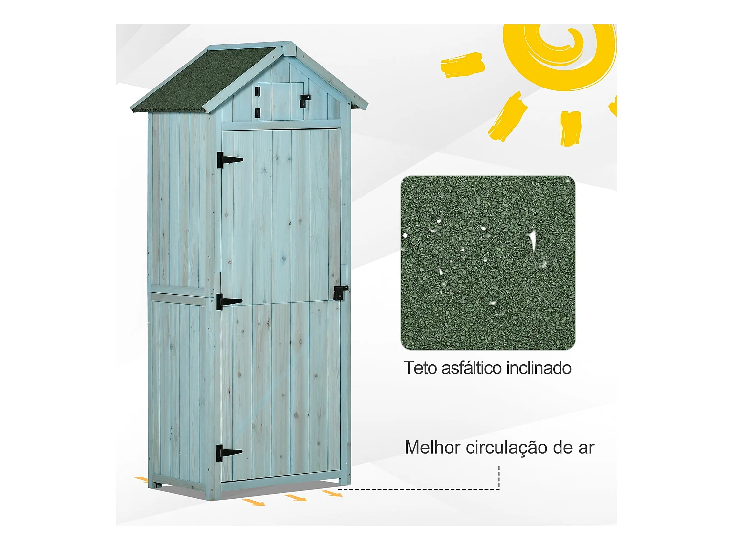 Cobertizo Marboré Outsunny 3 estantes + 2 puertas azul claro 179x77x54,2 cm