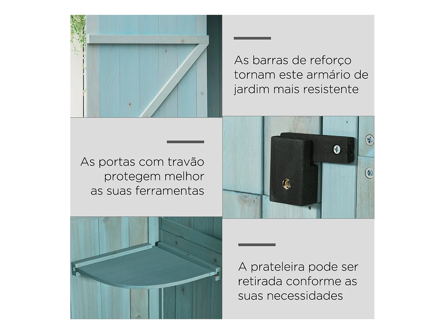 Cobertizo Marboré Outsunny 3 estantes + 2 puertas azul claro 179x77x54,2 cm