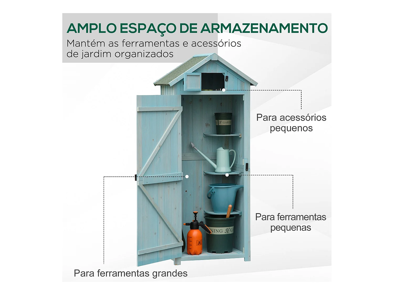 Cobertizo Marboré Outsunny 3 estantes + 2 puertas azul claro 179x77x54,2 cm