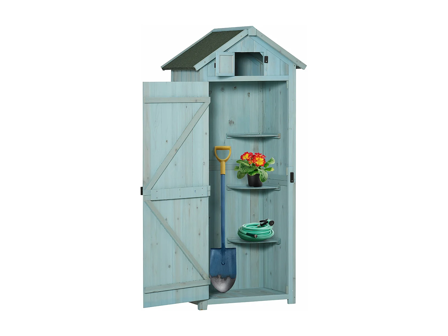 Cobertizo Marboré Outsunny 3 estantes + 2 puertas azul claro 179x77x54,2 cm