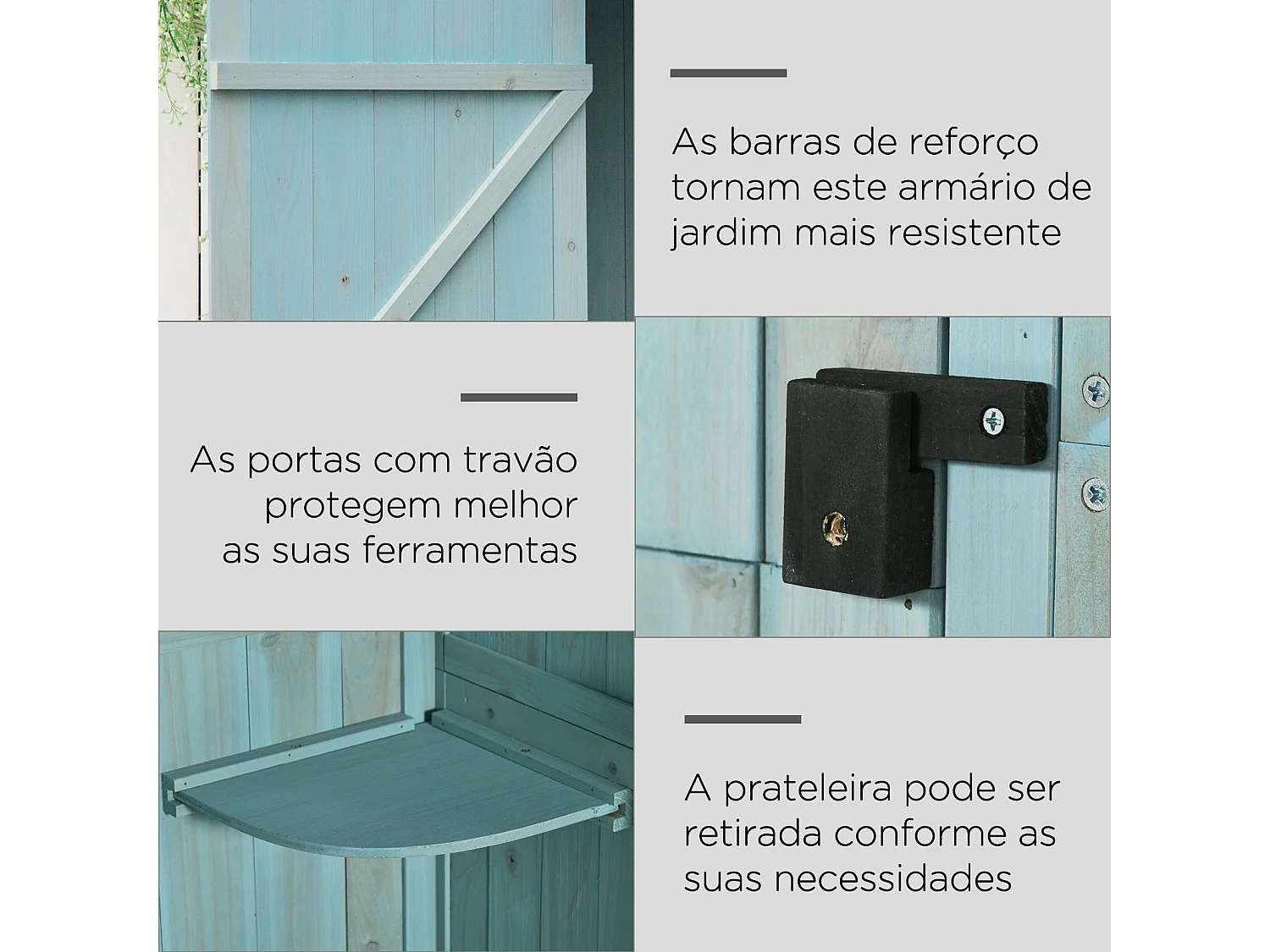 Cobertizo Marboré Outsunny 3 estantes + 2 puertas azul claro 179x77x54,2 cm
