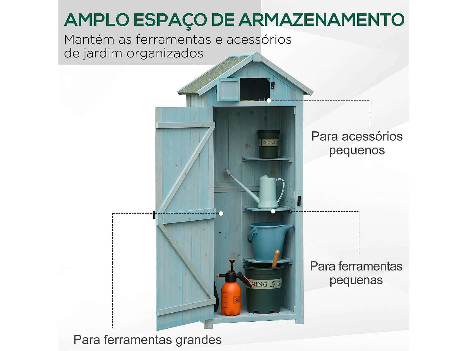 Cobertizo Marboré Outsunny 3 estantes + 2 puertas azul claro 179x77x54,2 cm