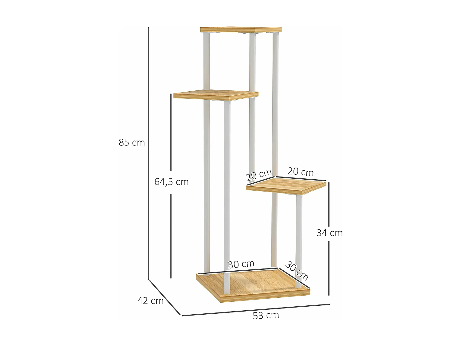 Suporte de Plantas de 4 Níveis em Madeira e Aço - Decoração Elegante para Interior e Exterior 53x42x85 cm