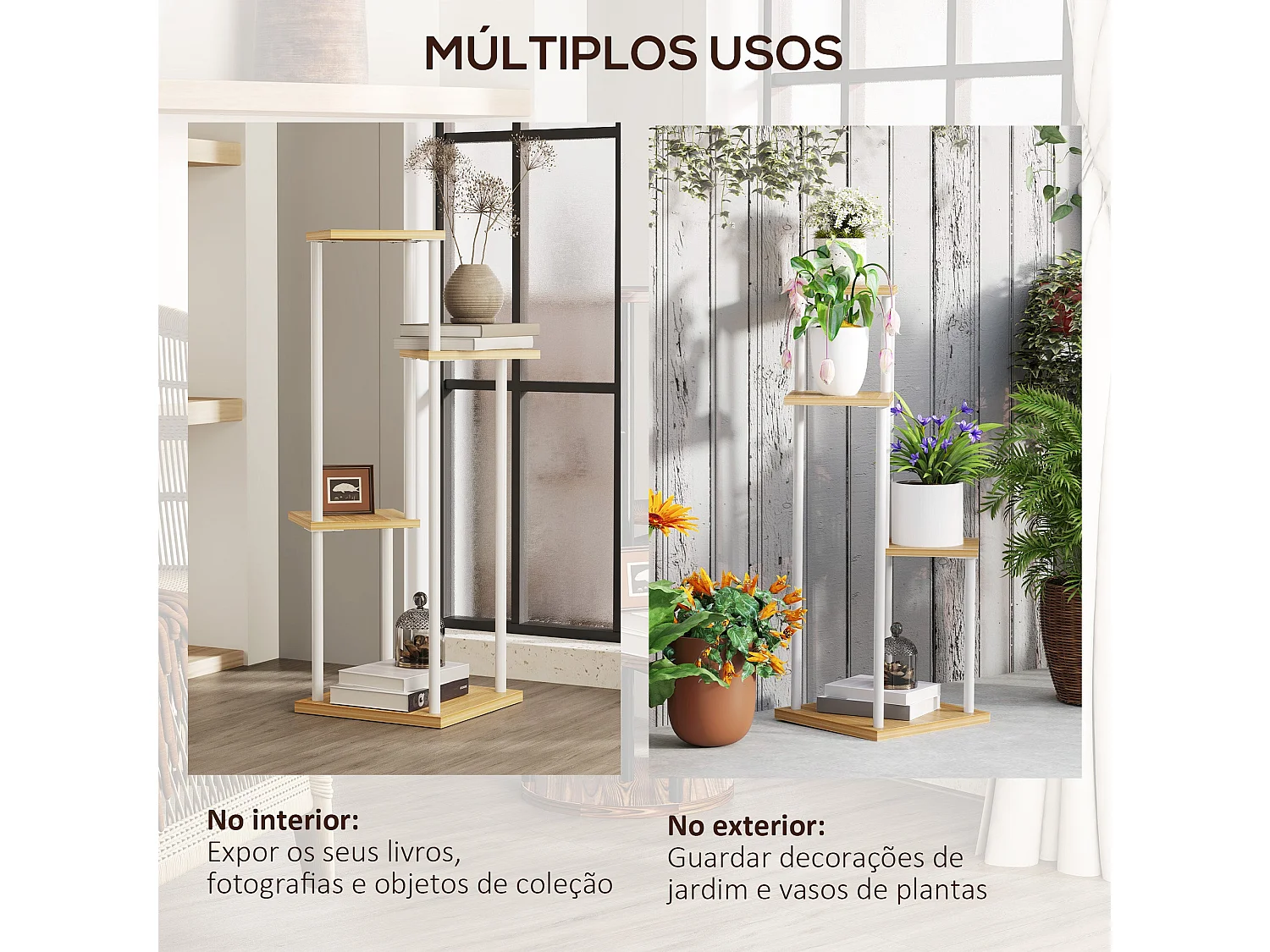 Suporte de Plantas de 4 Níveis em Madeira e Aço - Decoração Elegante para Interior e Exterior 53x42x85 cm