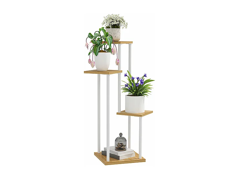 Suporte de Plantas de 4 Níveis em Madeira e Aço - Decoração Elegante para Interior e Exterior 53x42x85 cm