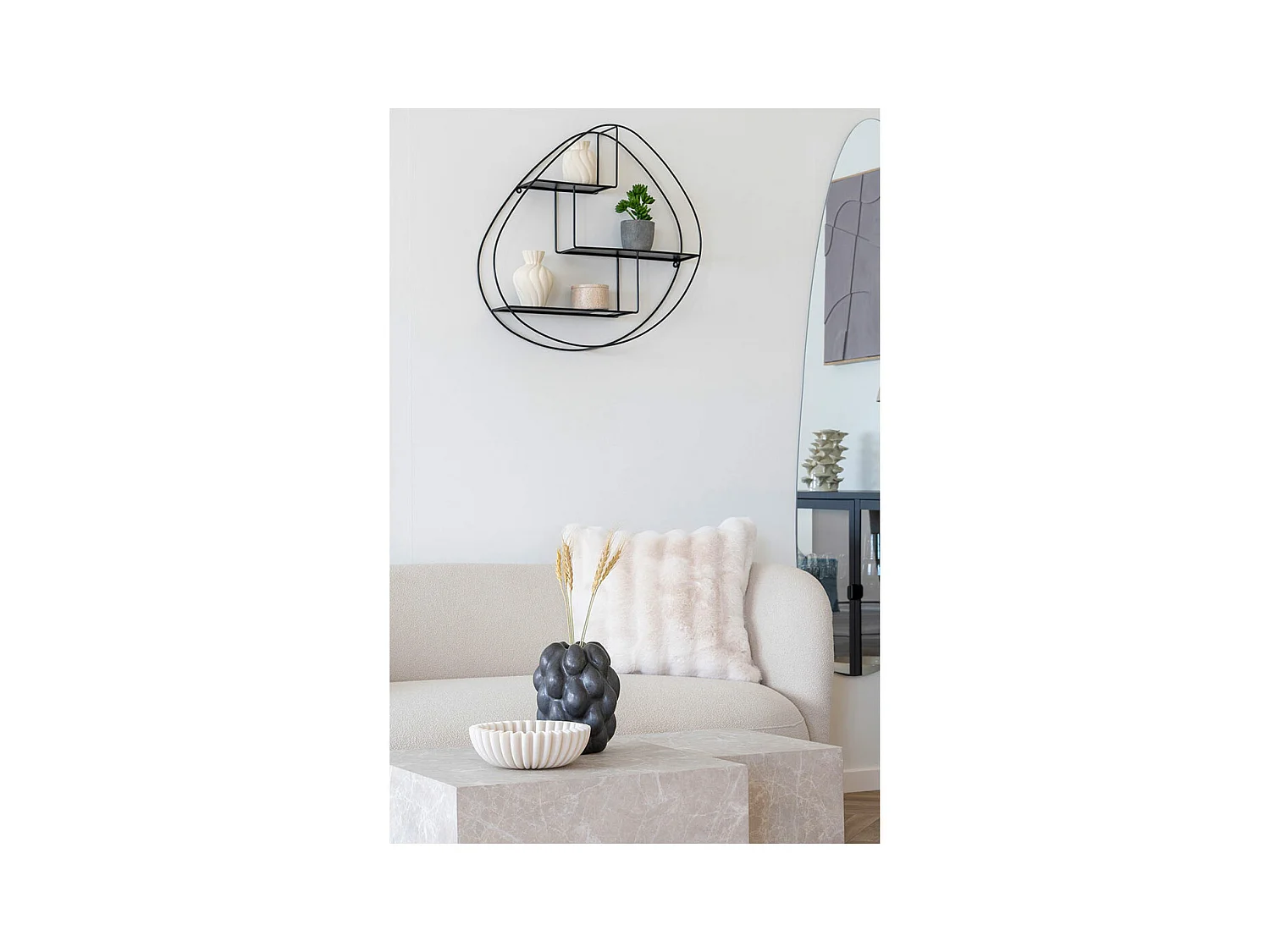 Estante de pared orgánico de acero negro 60 x 12 x 60 cm