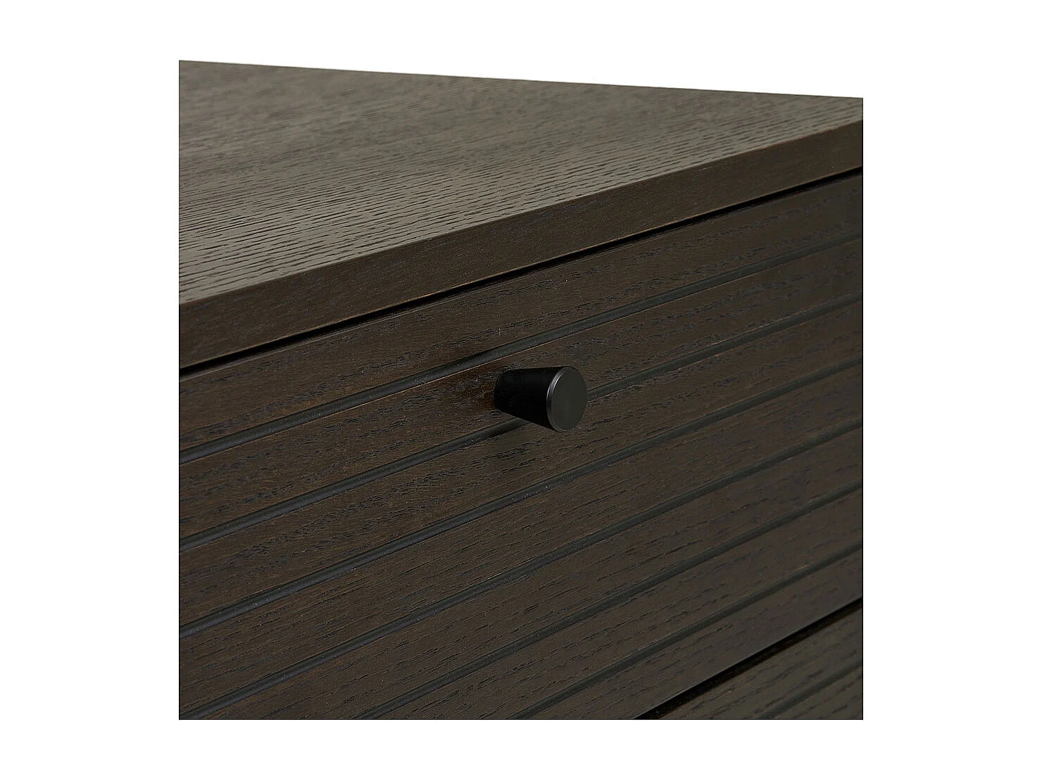 Aparador con 3 cajones y 2 puertas, chapa de roble ahumado, patas de metal negro, 150 x 40 x 74 cm