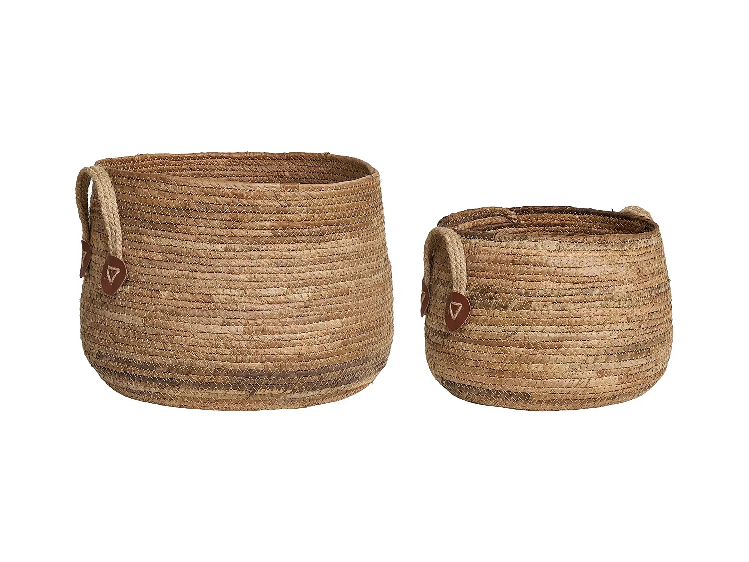 Lot de 2 paniers de rangement AOSTA – Jute naturel avec poignées en cuir