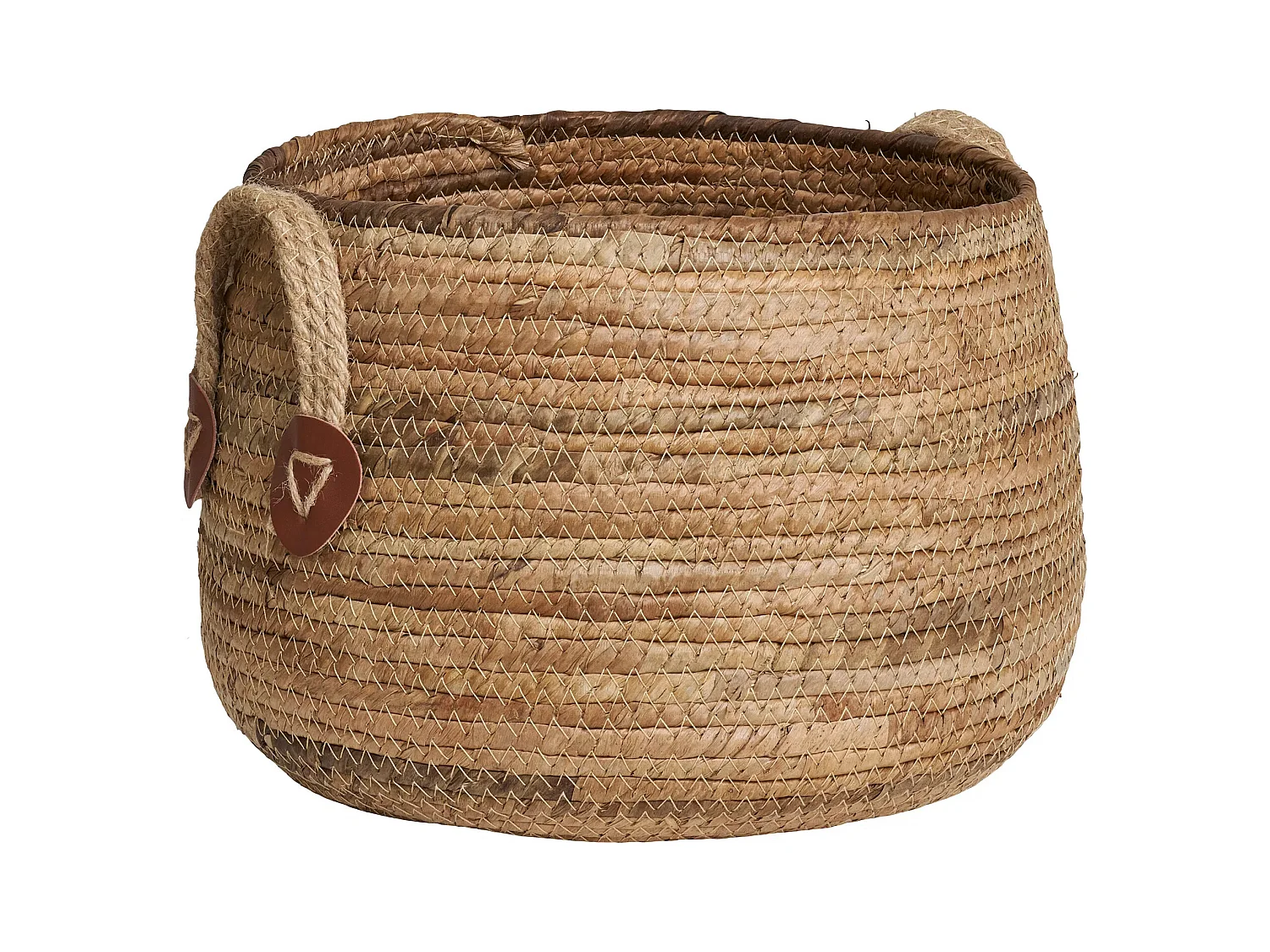 Lot de 2 paniers de rangement AOSTA – Jute naturel avec poignées en cuir