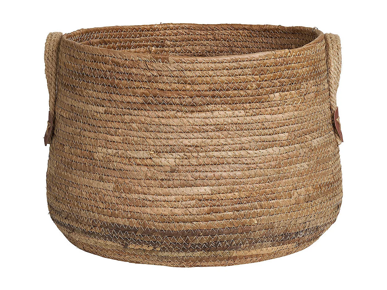 Lot de 2 paniers de rangement AOSTA – Jute naturel avec poignées en cuir