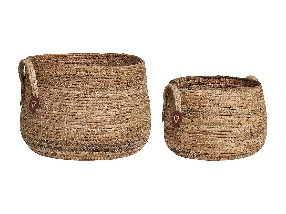Lot de 2 paniers de rangement AOSTA – Jute naturel avec poignées en cuir