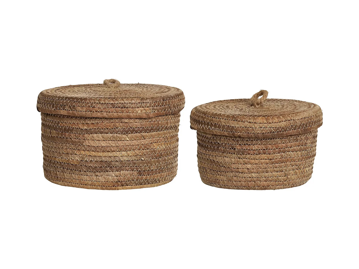 DESIO Set van 2 opbergmanden met deksel – natuurlijke jute