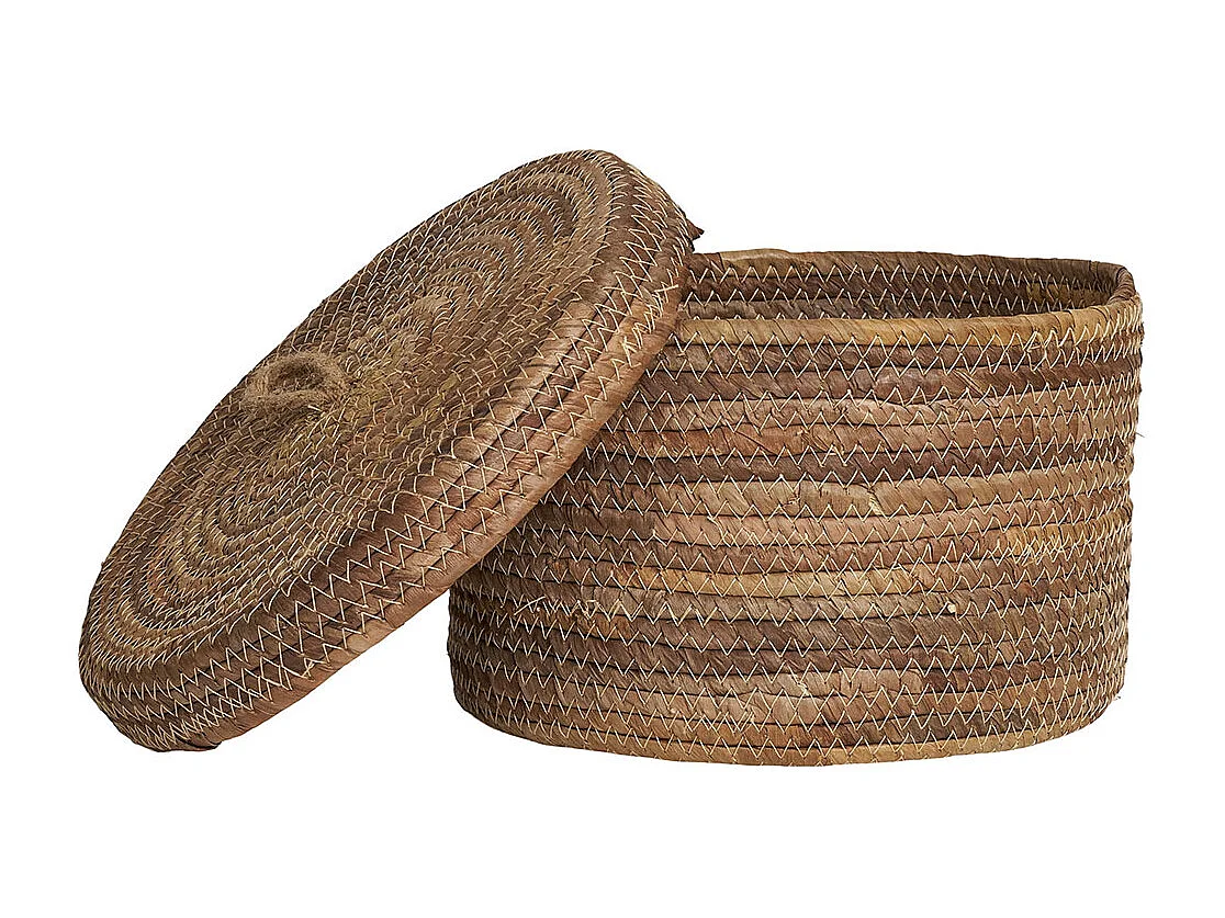 DESIO Set van 2 opbergmanden met deksel – natuurlijke jute