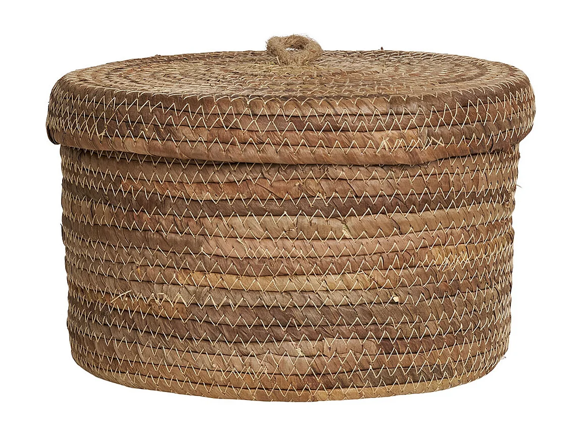 DESIO Set van 2 opbergmanden met deksel – natuurlijke jute