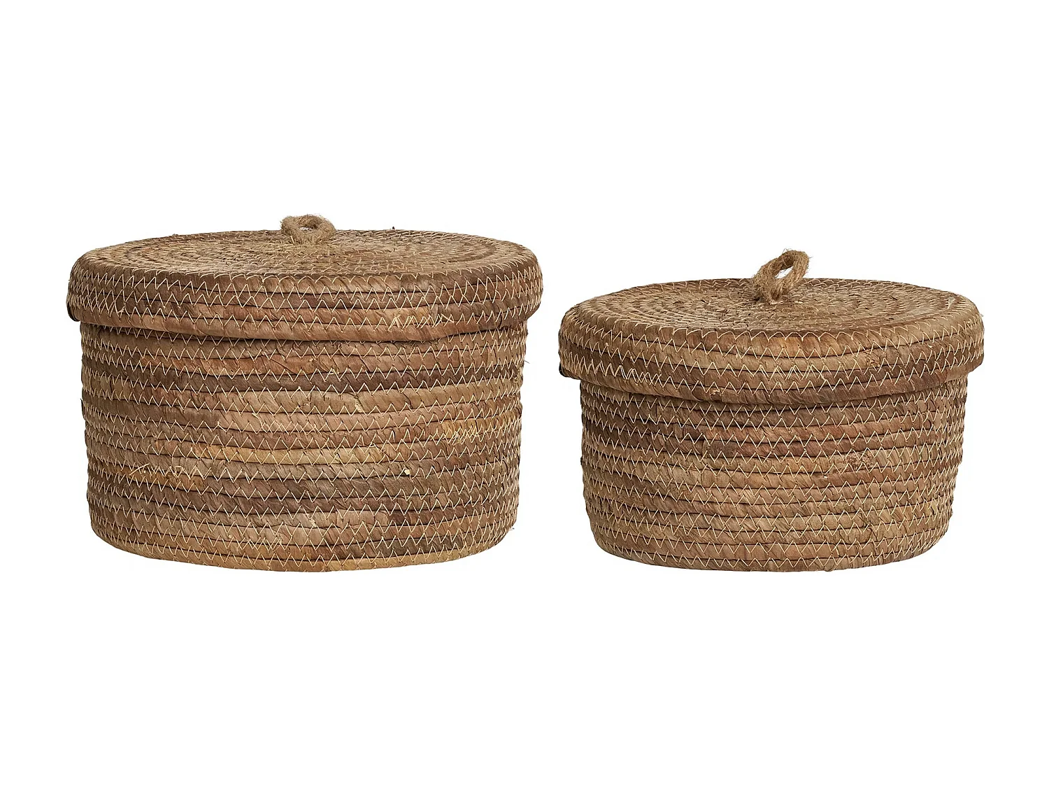 Ensemble de 2 paniers de rangement DESIO avec couvercle – Jute naturel