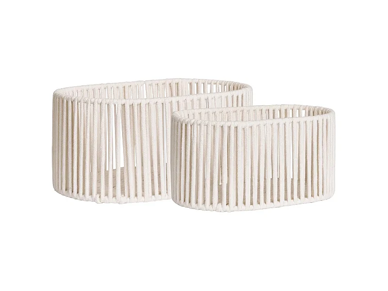 Lot de 2 paniers décoratifs de rangement ARESE – Coton blanc et métal