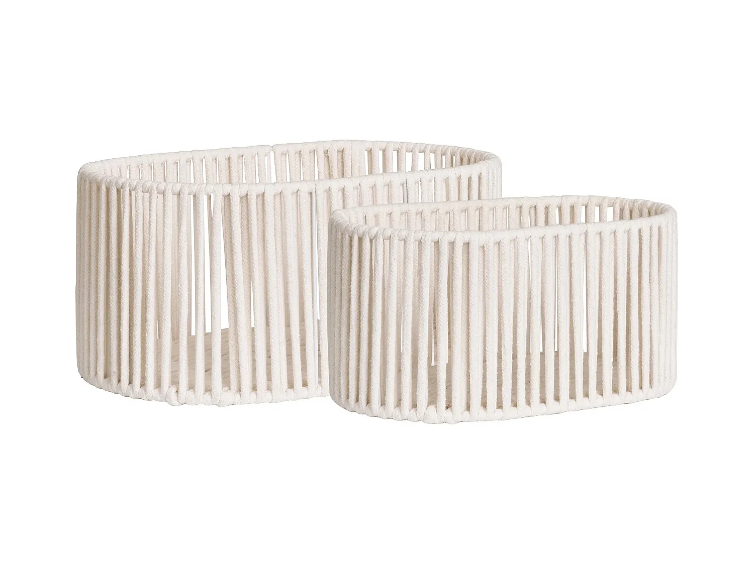 Lot de 2 paniers décoratifs de rangement ARESE – Coton blanc et métal