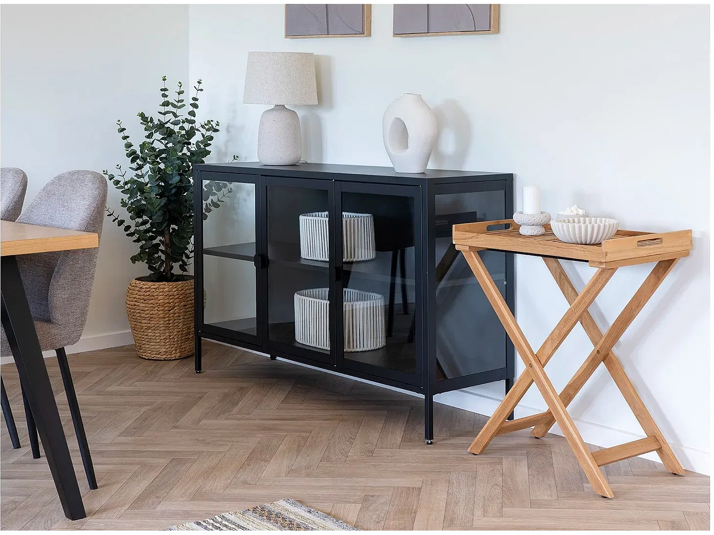 Lot de 2 paniers décoratifs de rangement ARESE – Coton blanc et métal