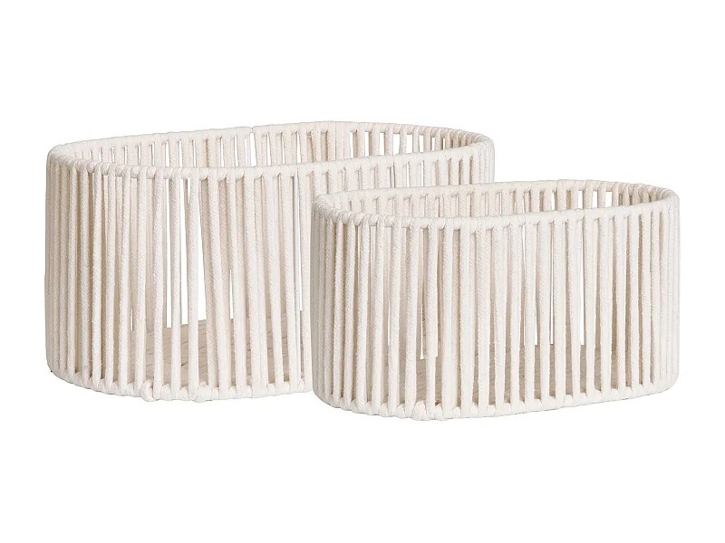 Lot de 2 paniers décoratifs de rangement ARESE – Coton blanc et métal