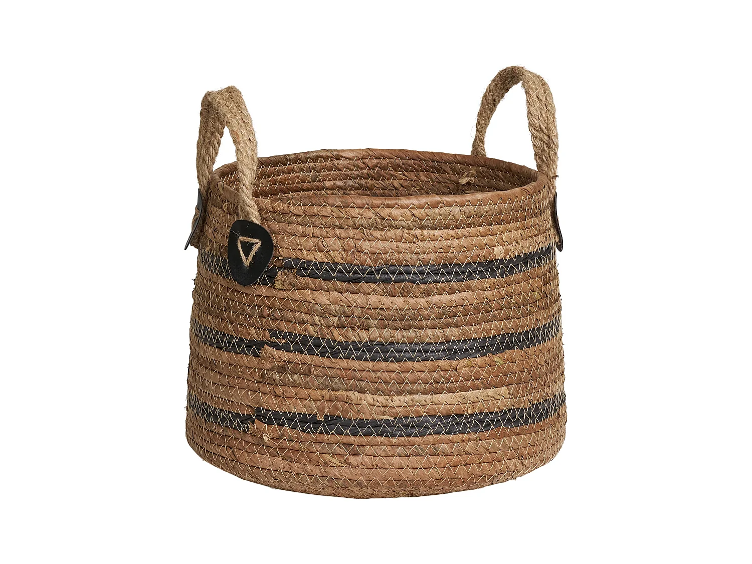 Set van 2 ERBA opbergmanden – Natuurlijke jute met strepen en leren handvatten