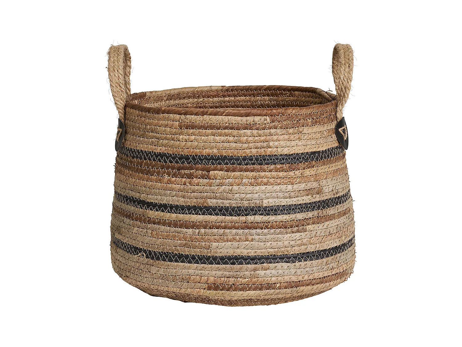 Set van 2 ERBA opbergmanden – Natuurlijke jute met strepen en leren handvatten