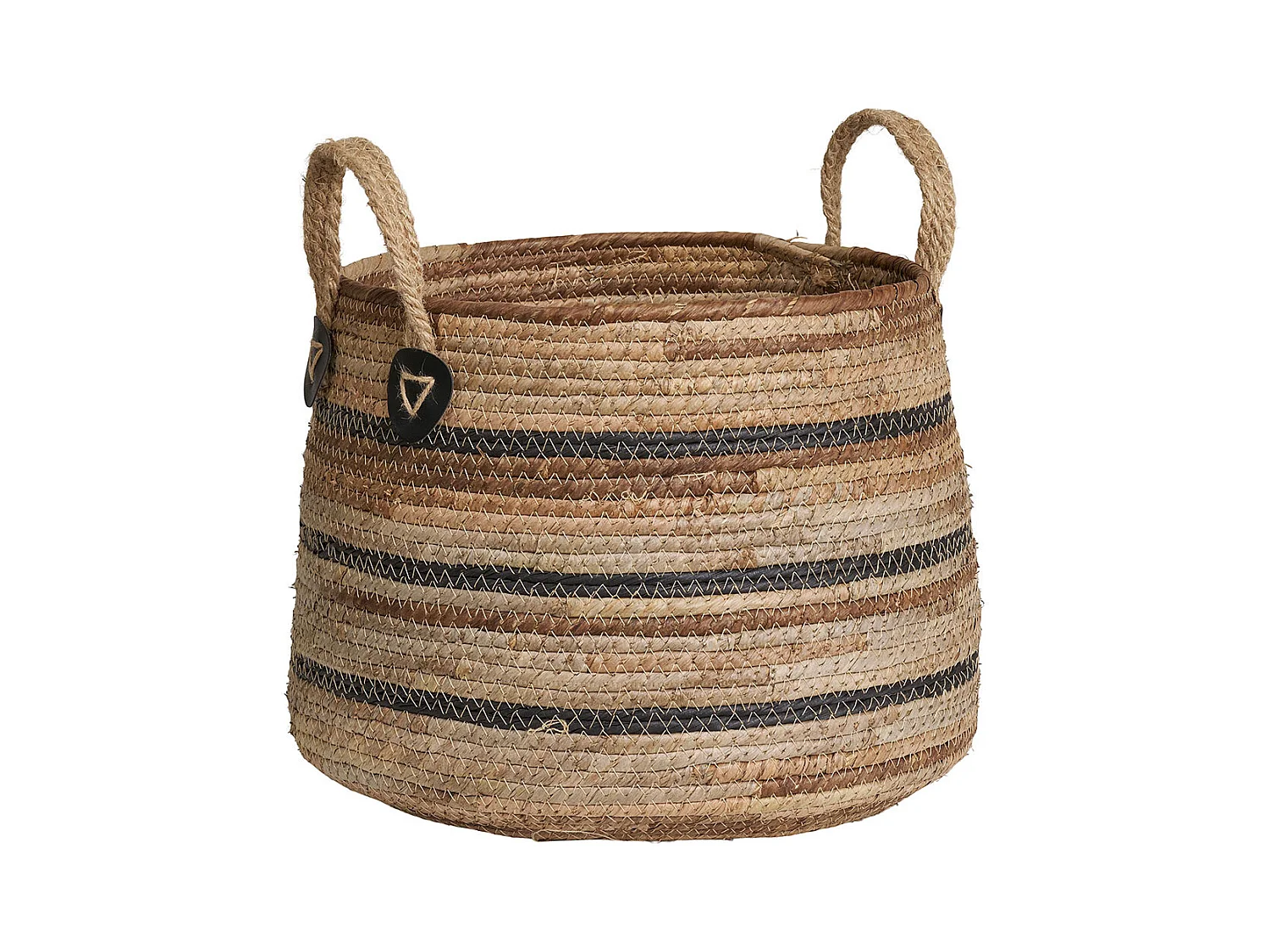 Lot de 2 paniers de rangement ERBA – Jute naturel avec rayures et poignées en cuir