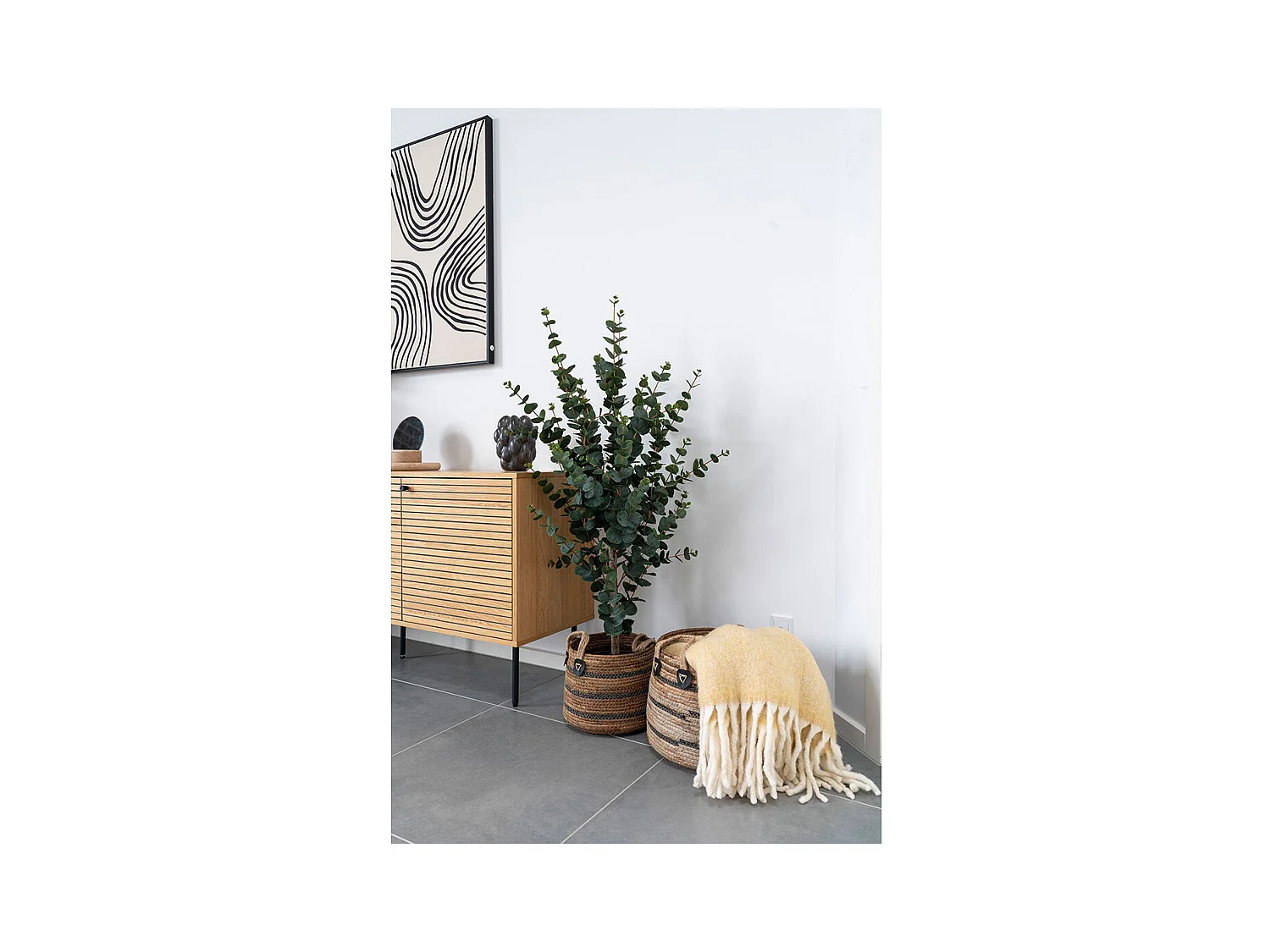 Lot de 2 paniers de rangement ERBA – Jute naturel avec rayures et poignées en cuir