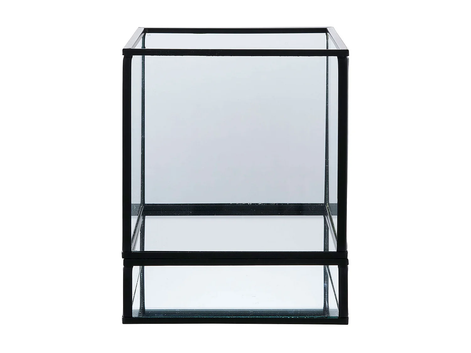 Portavelas de metal negro y cristal 12 x 15 cm