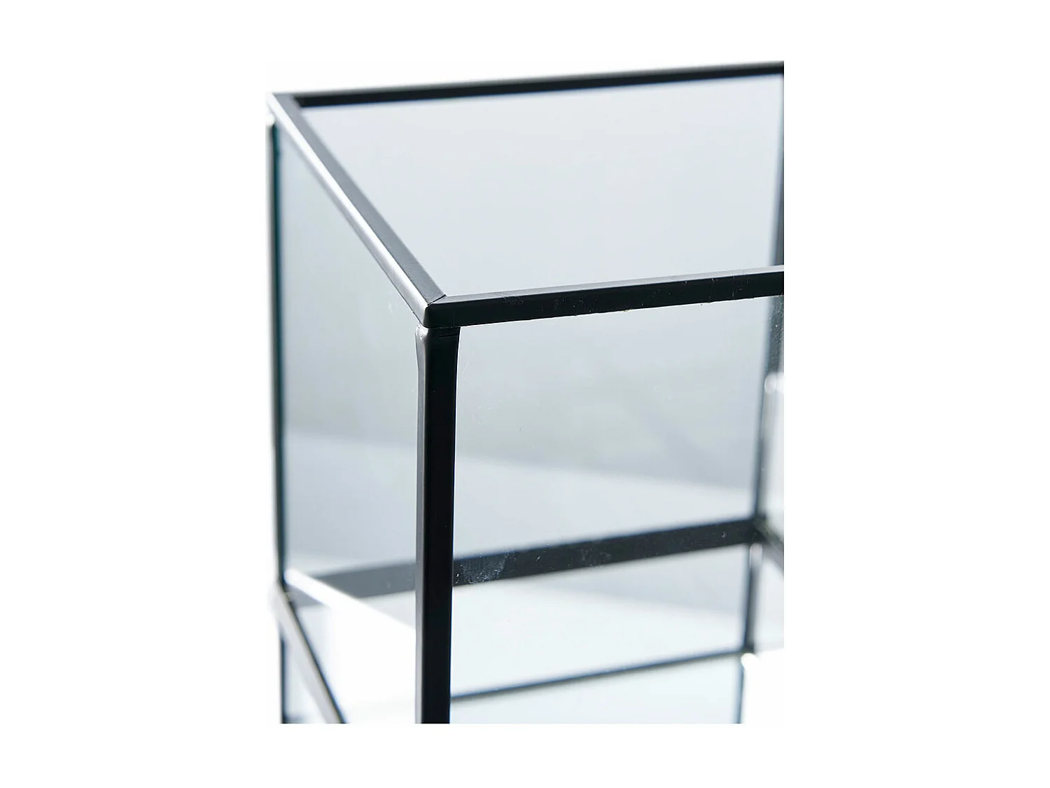 Portavelas de metal negro y cristal 12 x 15 cm