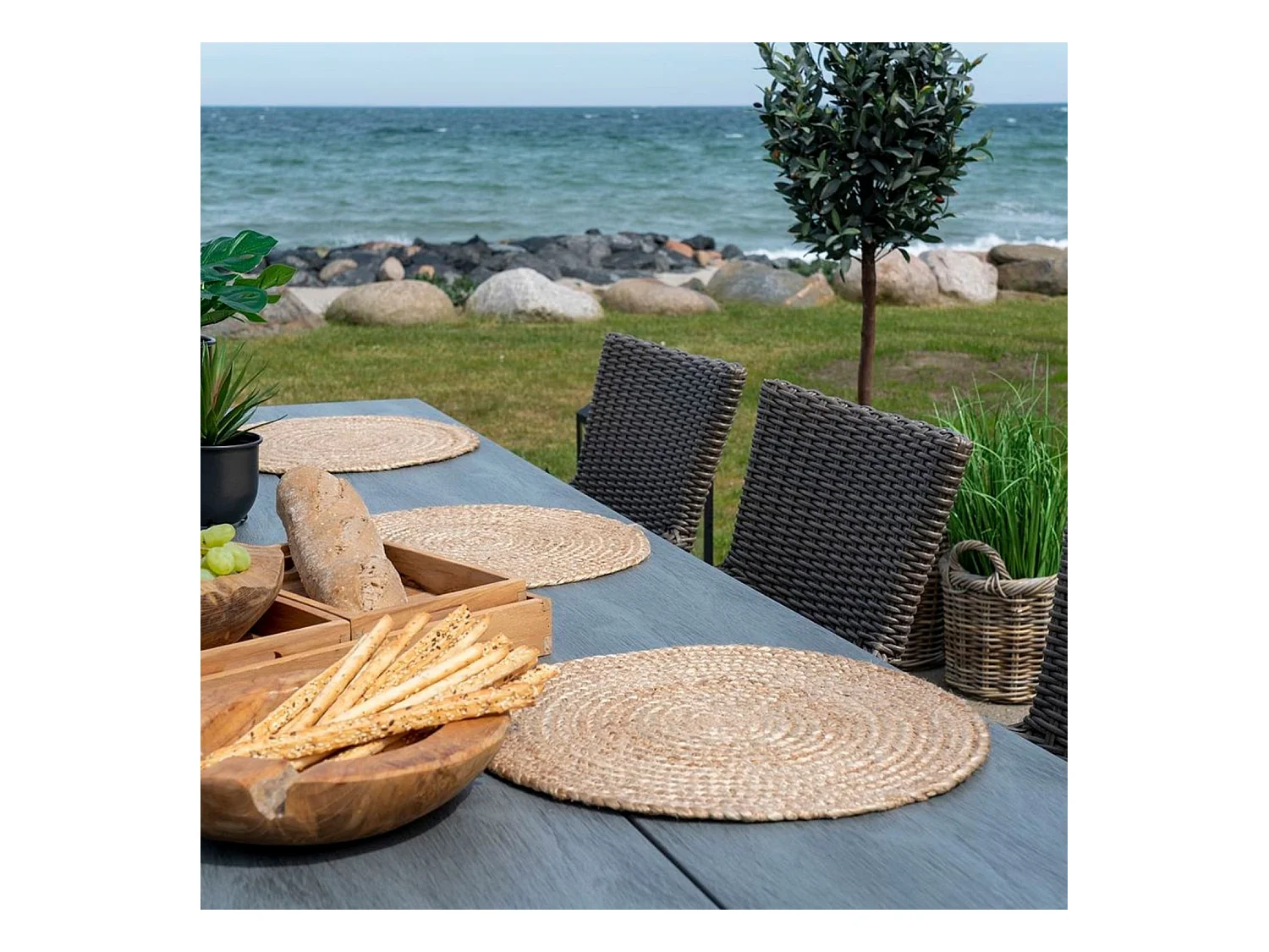 4 sets de table en jute tressée Ø 38 cm