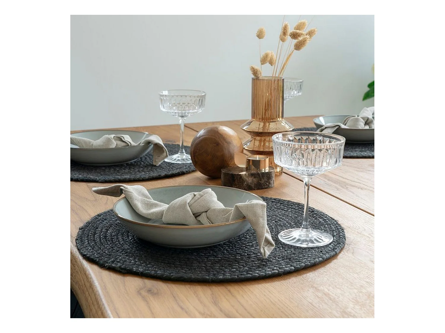 Bombay Platzsets Ø38cm, Set von 4 Dunkelgrau.