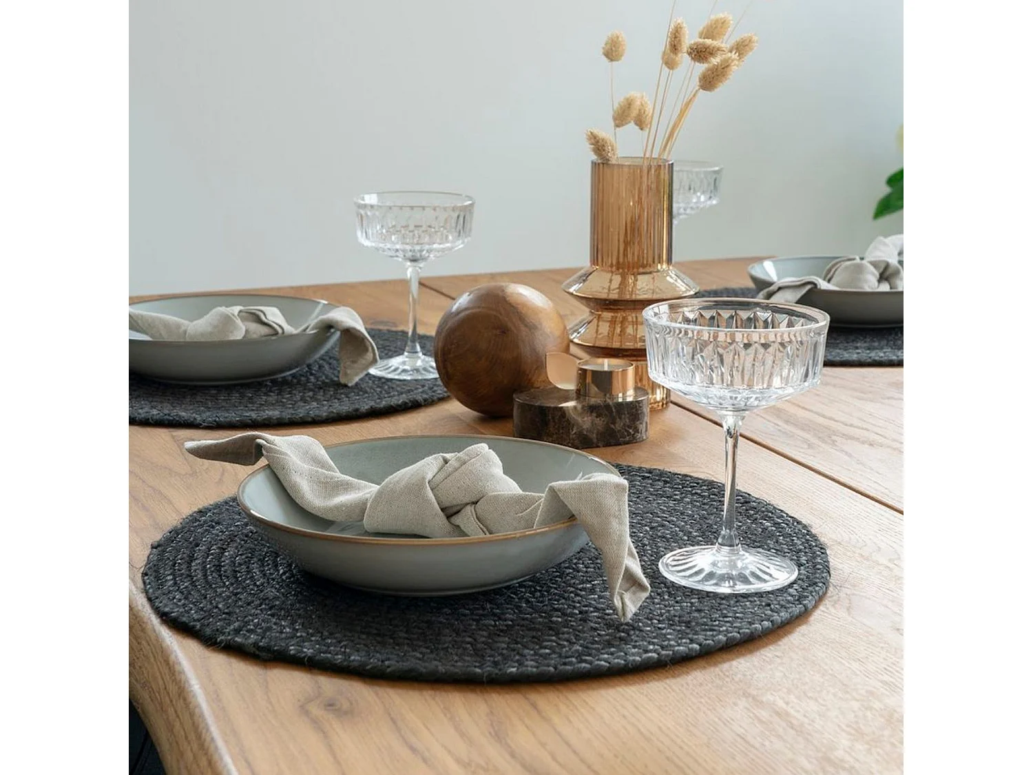 4 sets de table en jute tressée gris foncé Ø38 cm